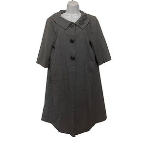 Women’s Swing Jacket 3/4 SLEEVE button smock coat gray black round collar